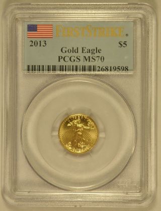 2013 Pcgs Ms70 $5 1/10 Oz Gold Eagle (c85) photo