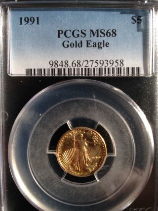 1991 American Gold Eagle Coin 1/10oz Pcgs Ms 68 photo