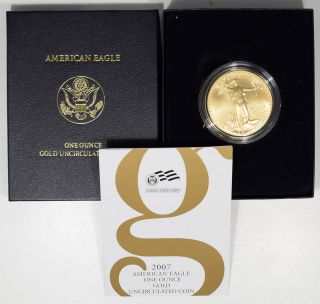 2007 - W $50 1 Oz American Gold Eagle,  Burnished Uncirculated W/ Box & photo