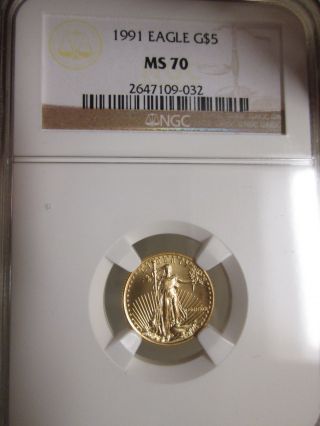 1991 $5 Gold 1/10 Oz American Eagle Ngc Certified Ms 70 photo