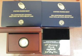 2014 - W 50th Anniversary Kennedy Half Dollar Gold Proof Coin Boxing & photo