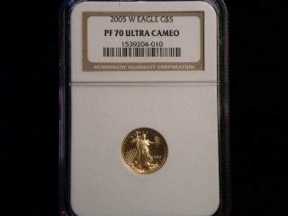 2005 W American Eagle 1/10 Oz.  $5 Gold Proof Coin Pf70 Ultra Cameo Highest Grade photo