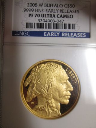 2008 - W Proof 1 Oz $50 Gold American Buffalo Ngc Certified Pf 70 Ultra Cameo photo