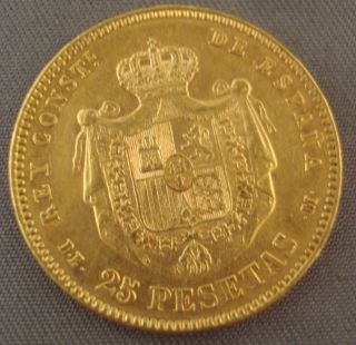 1877 Gold 25 Pesetas Spain photo