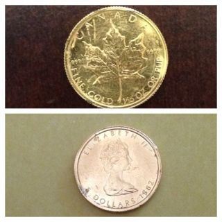 Rare 1982 Canada Canadian $5 Maple Leaf 1/10 Oz.  9999 Fine Pure Gold Coin Nr photo