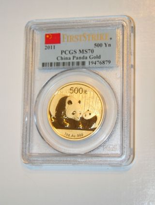 2011 Pcgs Ms70 First Strike 500 Yn China Panda Gold 1 Oz. photo