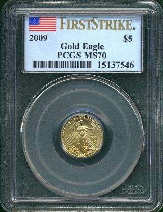 First Strike 2009 $5.  00 Gold Eagle Pcgs Ms70 photo