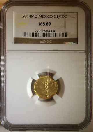2014 Gold Libertad 1/10 Oz Fine Gold Ngc Ms69 - Very Low Mintage Coin photo