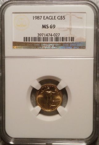 1987 - $5 - Gold American Eagle - Ms - 69 - Ngc - Bullion - photo