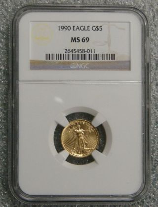 1990 - 1/10 Oz.  Gold American Eagle $5 - Ngc Ms 69 photo