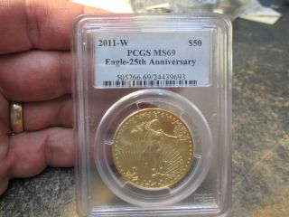 2011 W 25th Anniver American Gold Eagle 50 Dollar 1 Ounce Uncirculated Pcgs Ms69 photo
