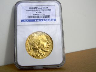 2008 1 Oz $50 Gold American Buffalo Coin Ngc Ms70 - (3) photo