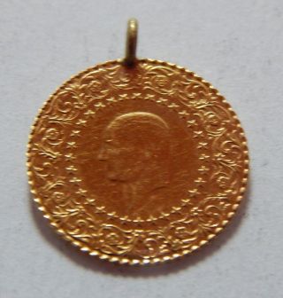 2010 Turkey Gold 50 Kurush Coin With Loop For Jewelry -.  1034 Troy Oz Actual Gold photo