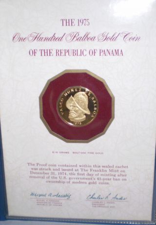 Proof 1975 100 Balboas Gold Coin Exceptional Republica De Panama photo
