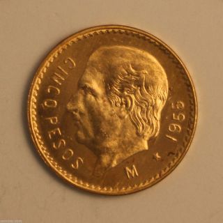 1955 Mexican Gold 5 Peso 0.  1205 Troy Oz 01218056z photo