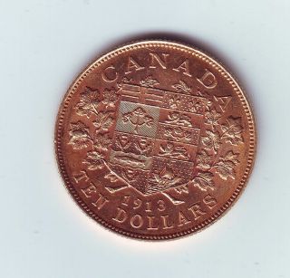 1913 Canada Gold Ten Dollars $10 Canadian Coin O - 414 photo