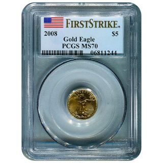 Certified American $5 Gold Eagle 2008 Ms70 Pcgs First Strike photo
