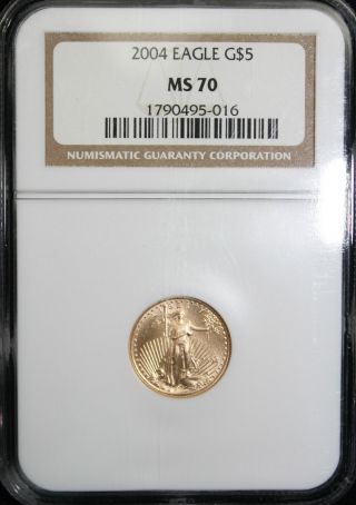 2004 $5 Gold Eagle 1/10 Oz Ngc Ms 70 495 - 016 photo