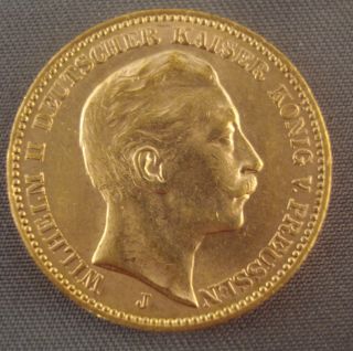 1909 J Prussia Wilhelm Ii German Gold 20 Mark,  Key photo