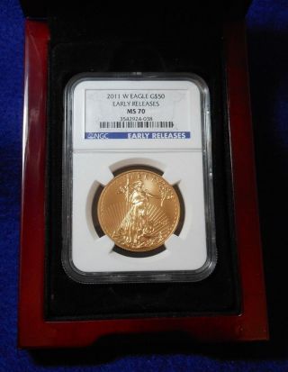2011 - W Gold Eagle.  $50.  Burnished.  Ngc.  Ms70.  Early Release.  In Gift Box photo