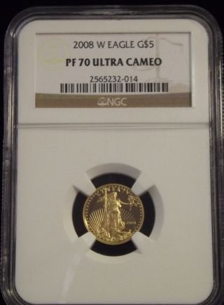 2008 W $5 American Gold Eagle 1/10 Oz Ngc Pf70 Ultra Cameo photo