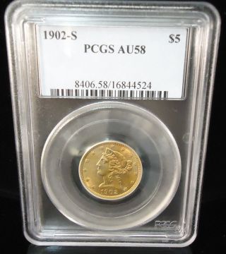 1902 S $5 Gold Liberty Head Half Eagle Au58 Pcgs Low Opening Bid photo