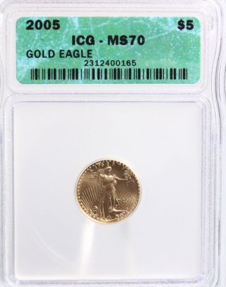 2005 Gold Egal $5 1/10th Oz Icg Ms 70 photo