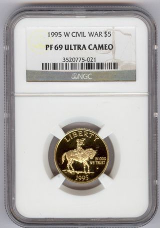 1995 W $5 Civil War Gold Commemorative Coin Ngc Pf69 Ultra Cameo photo