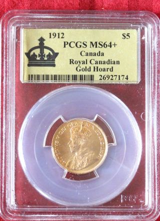 1912 $5 Gold Canada Hoard Coin Great Investment Rare Pcgs Ms 64,  Plus Grade photo