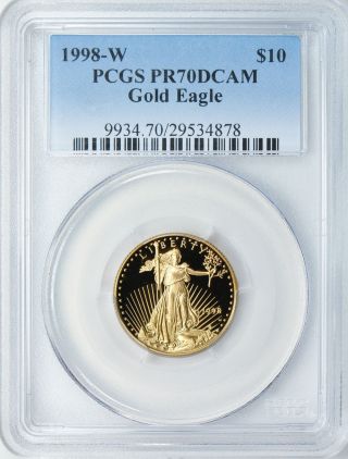 1998 - W Pcgs Pr70 Dcam $10 Gold American Eagle 1/4 Ounce Gold Pf West Point photo
