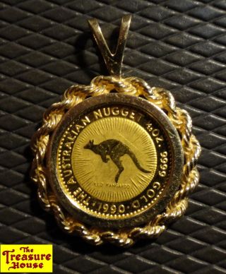 1990 Australia $5 Aus Five Dollars 24k 1/20th Oz Red Kangaroo W/14k Gold Fame Nr photo
