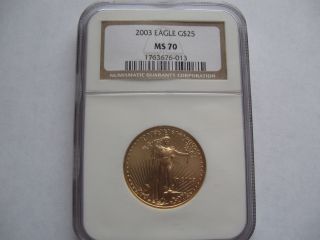 2003 $25 1/2oz Gold American Eagle Ngc Ms70 Certified photo