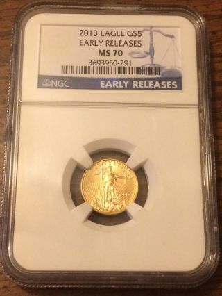 2013 Eagle G $5 Ms 70 Gold Coin - Ngc Early Release photo