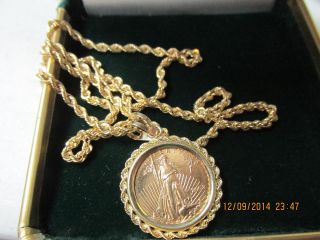 2003 $5 American Gold Eagle In 14k Gold Bezel & 18 