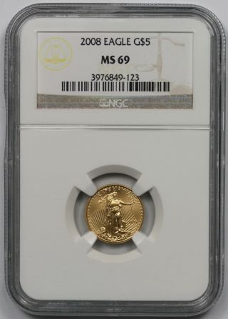 2008 Gold Eagle $5 Tenth - Ounce Ms 69 Ngc 1/10 Oz.  Fine Gold photo