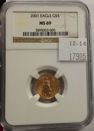 2001 $5 Gold Eagle 1/10 Ounce Fine Ms 69 Ngc Certified photo
