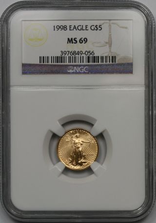 1998 Gold Eagle $5 Tenth - Ounce Ms 69 Ngc 1/10 Oz Fine Gold photo