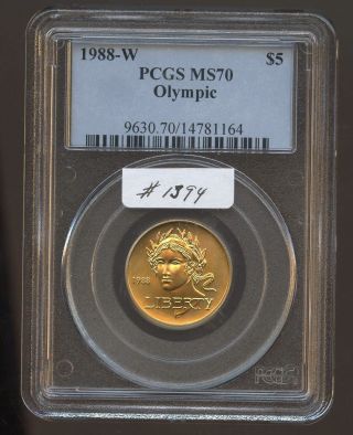 1988 - W Olympic $5 (1394) Pcgs Ms70.  Top Grade.  Check Out The Photos. photo