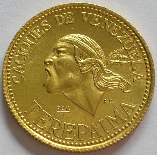 1957 Venezuela Gold 20 Bolivares Coin Native Chiefs Of Venezuela Terepaima photo