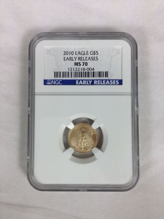 2010 $5 Gold Eagle Us 1/10 Oz G$5 Ngc Ms70 Early Release photo
