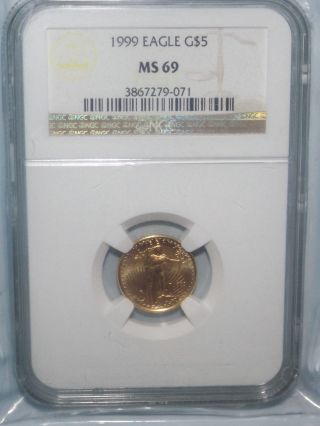 1/10 Oz Gold American Eagle G$5 Ms - 69 Ngc (1999) photo