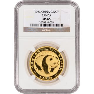 1983 China Gold Panda (1 Oz) 100 Yuan - Ngc Ms65 photo