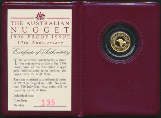 Australia 1996 $15 1/10oz Gold Proof Nugget Mintage 700 photo