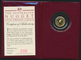 Australia 1994 $15 1/10oz Gold Proof Nugget Mintage 500 photo
