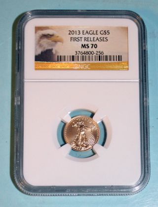 2013 Eagle G$5 First Release Ngc Ms 70 1/10 Oz Gold photo
