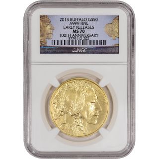 2013 American Gold Buffalo (1 Oz) $50 - Ngc Ms70 - Early Releases - 100th Ann. photo