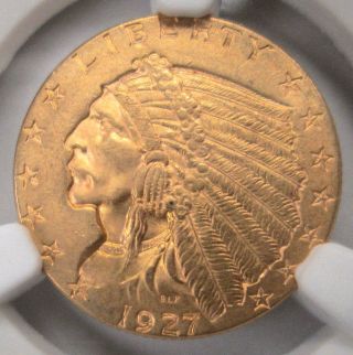 1927 United States $2.  5 Indian Head Gold Quarter Eagle Ngc Ms63 photo