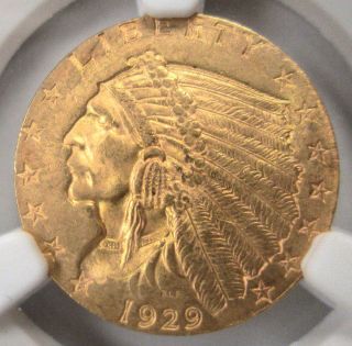 1929 United States $2.  5 Indian Head Gold Quarter Eagle Ngc Ms63 photo