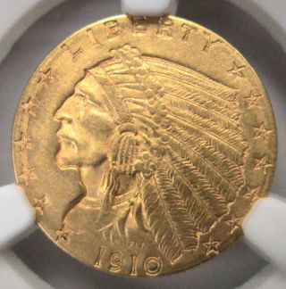 1910 United States $2.  5 Indian Head Gold Quarter Eagle Ngc Ms62 photo