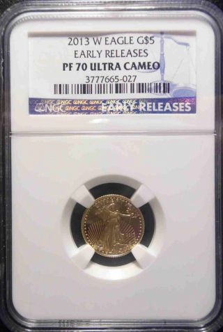 2013 W 1/10 Gold Eagle Ngc Pf 70 Ultra Cameo Early Release Proof Pr 70 Slabbed photo